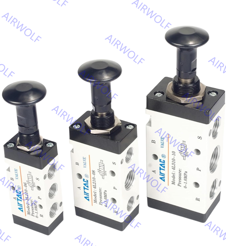 4L110-06, 4L210-06/08, 4L310-08/10 AIRTAC 4L Series 5/2 way Manual Push-pull Valve 1/8", 1/4", 3/8"